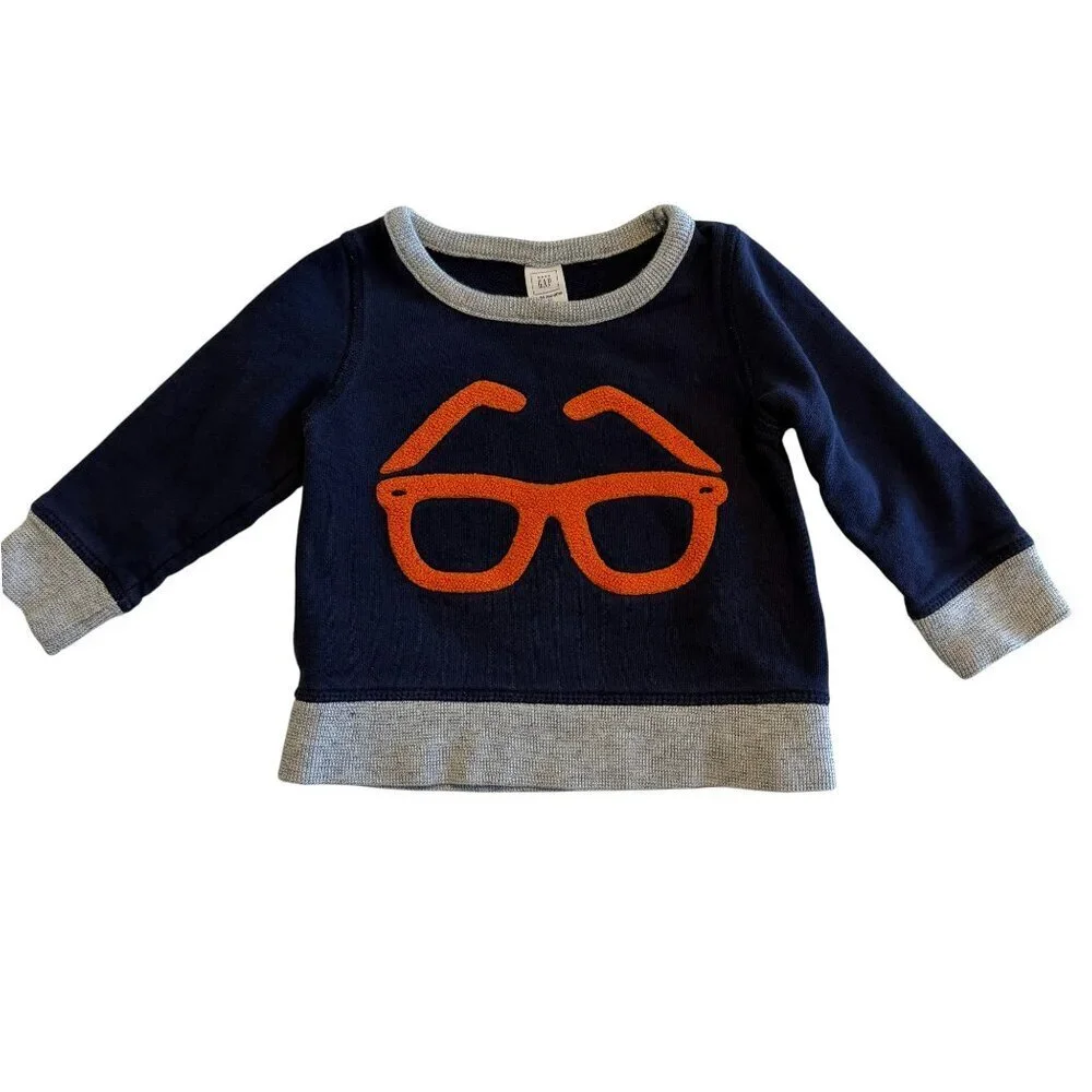 Baby GAP Glasses Cotton Sweatshirt Navy Blue Orange 18-24 MO